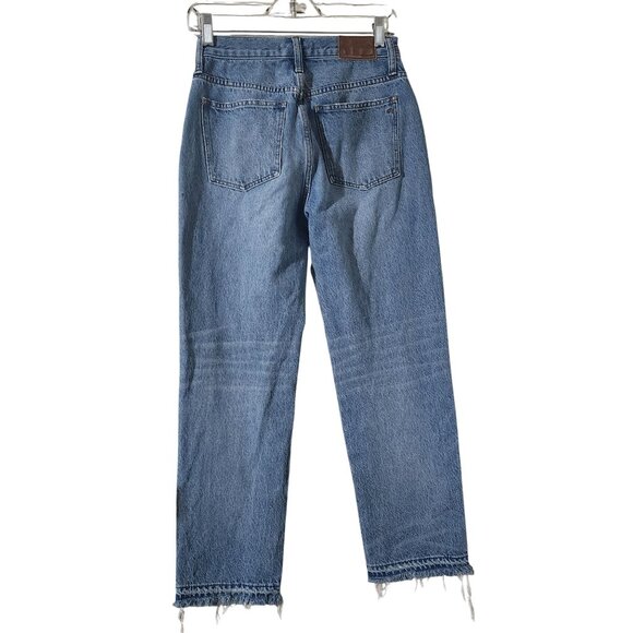 Madewell Classic Straight Jeans Size 25 Distressed Medium Wash Raw Hem - Picture 2 of 7
